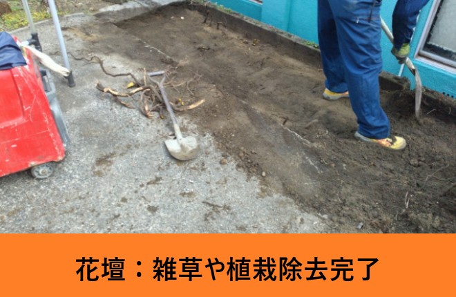 花壇　雑草と植栽の除去完了